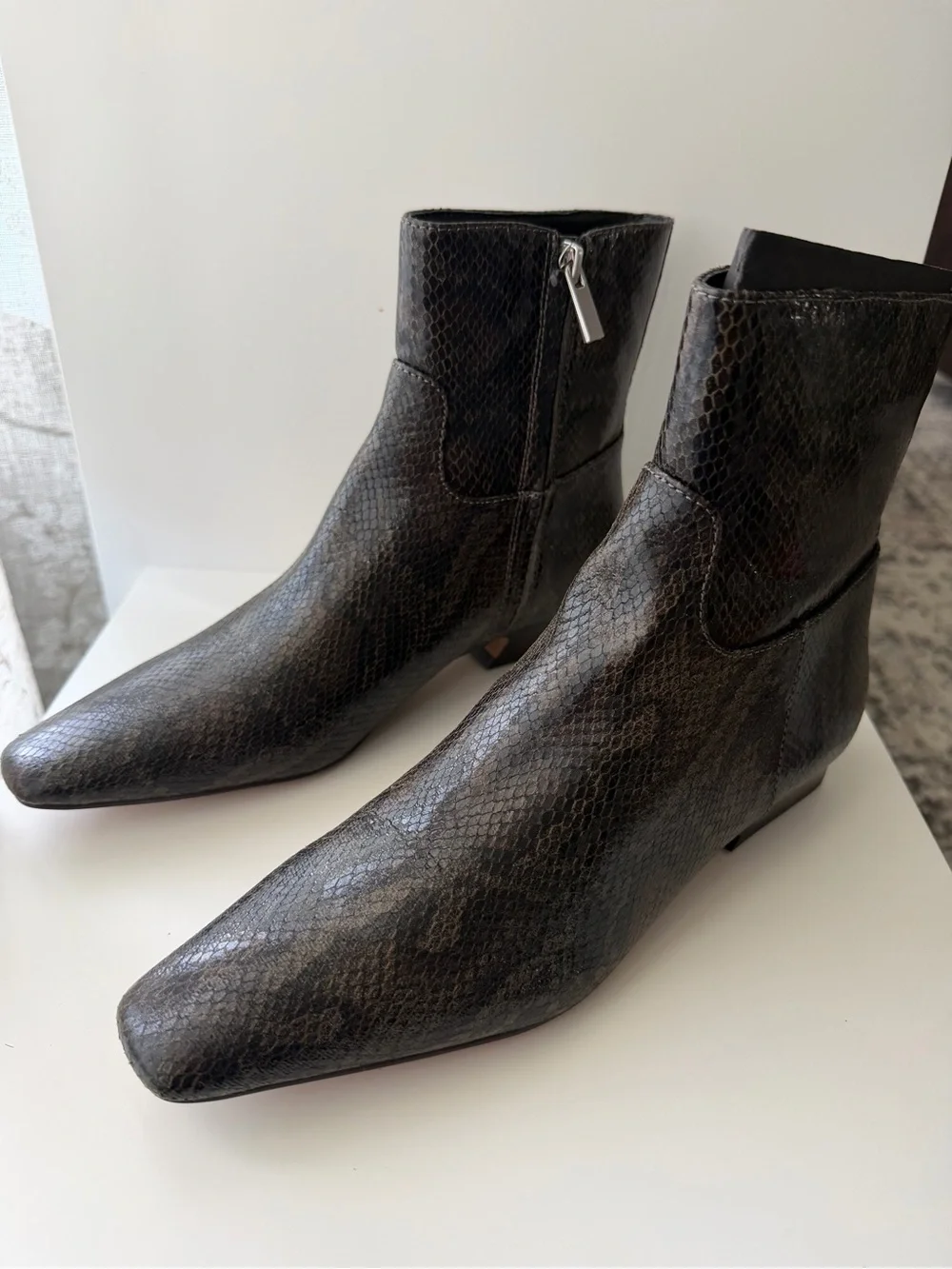 FREE PEOPLE Easy Does It Vegan Snake Print Snip Toe Ankle Boots-Size 7, 7.5 & 8
